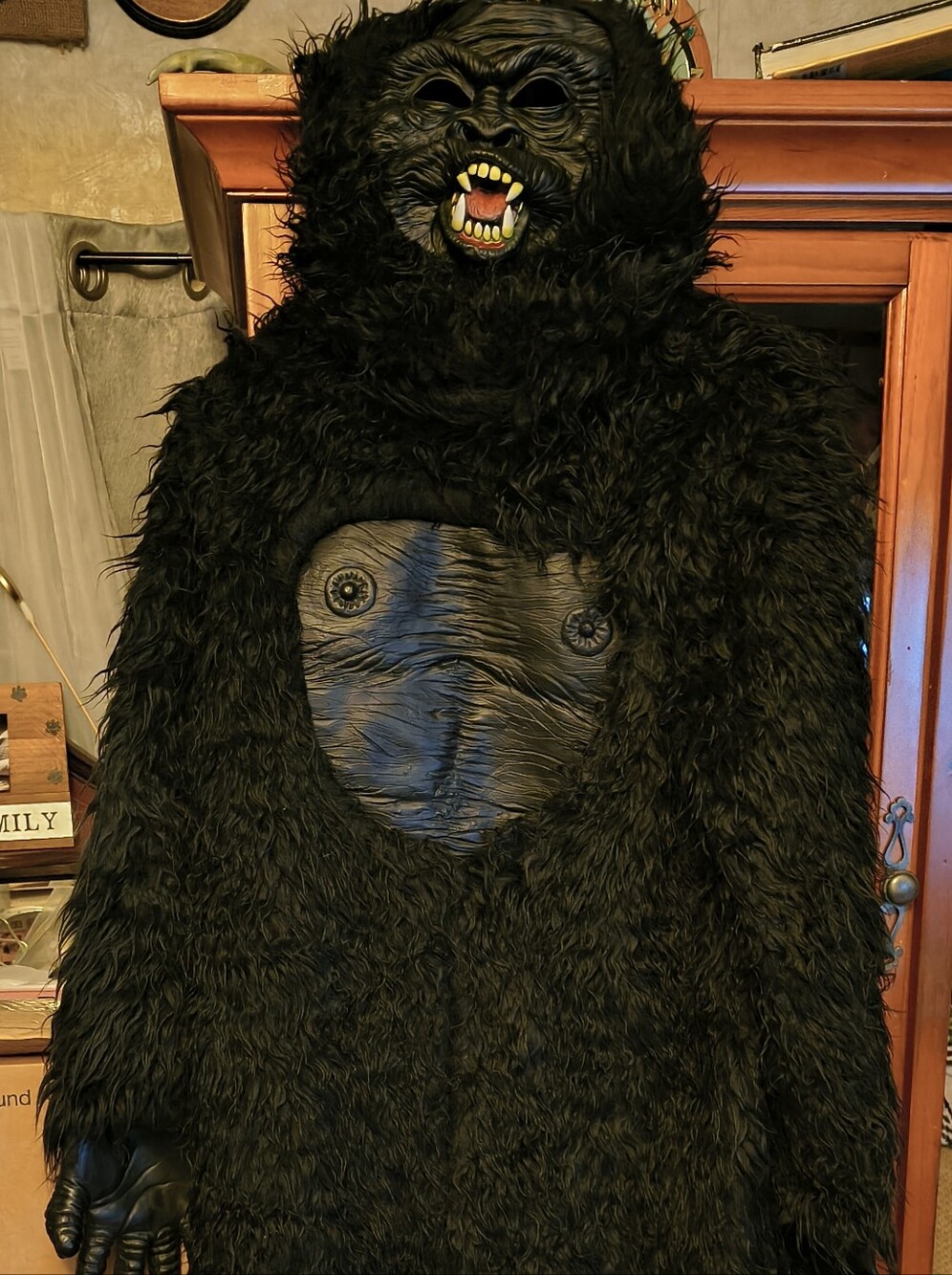 Mens Black Gorilla Faux Fur Costume Jacket with Hood
